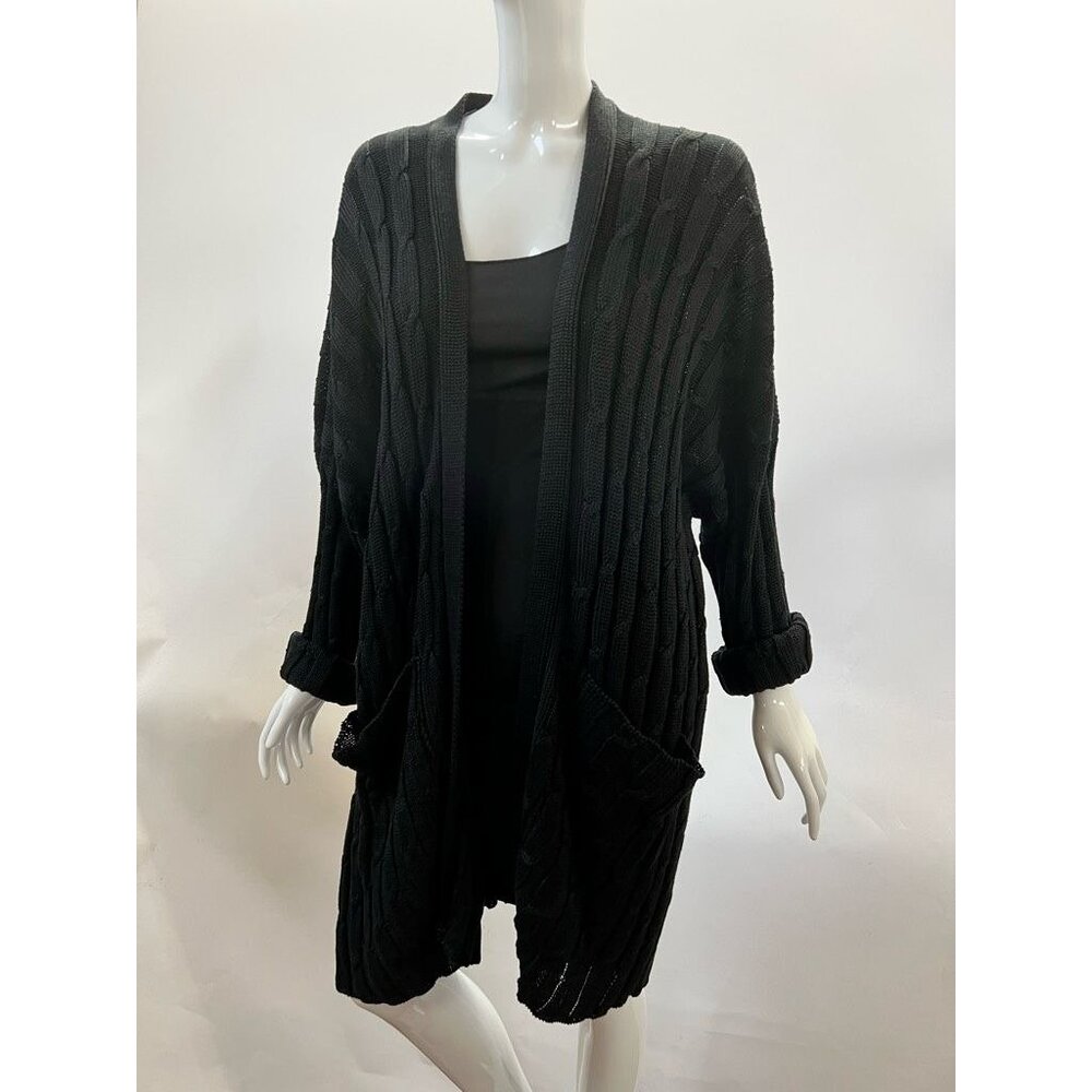 Eskandar Black Cable Knit Long Cardigan Sweater Open Front With Pockets Womens 1 - Picture 9 of 12